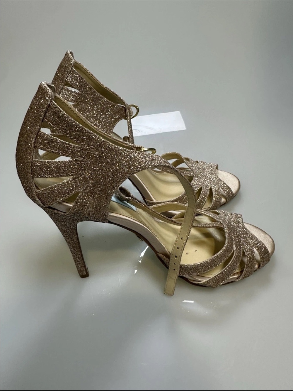 Betsey Johnson Glitter Strappy High Heels - Rose Gold Size 6